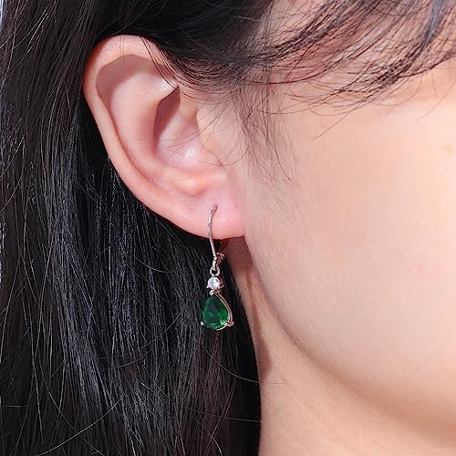 CiNily Teardrop Leverback Dangle Earrings for Women Hypoallergenic 14K Gold Plated Cubic Zircon Drop Earrings Fashion Crystal Earrings for Girls Jewelry Christmas Gifts - color: Green CZ-White Gold