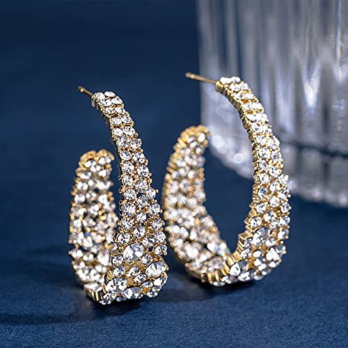 CEJUG Statement Earrings for Women Bohemian Large Dangle Drop Hoop Earring AB Rhinestone Crystal Sterling Silver Post Jewelry Gift - color: Clear Gold