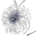 DRESHOW Fascinators Hat Flower Mesh Ribbons Feathers on a Headband and a Clip Tea Party Headwear for Girls and Women - color: 7" Diameter / Grey