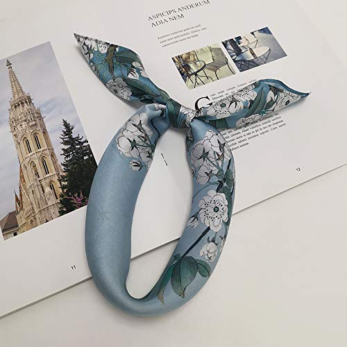 FONYVE 100% Mulberry Silk Scarfs for Women-Lightweight Square Satin Head Scarf-Small Silk Hair Scarf for Sleeping 21"x21" - color: 23 Flowers Blue