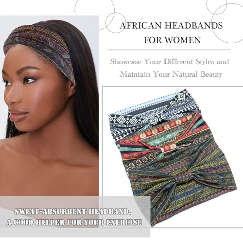 African Headband for Women Boho Headband Twist Knotted Head Wraps Yoga Workout Running Sweats Turbans Bandanas Hair Styling Accessories (Pack of 3) - color: Color-2