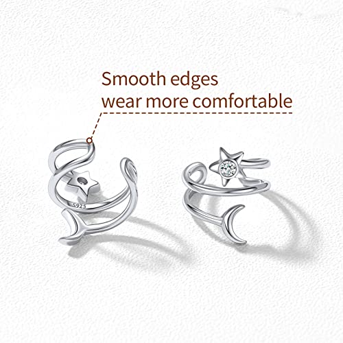 ChicSilver 925 Sterling Silver Ear Cuff Earrings Non Piercing Clip on Cartilage Cuff Earrings for Women - style: J: Star Moon