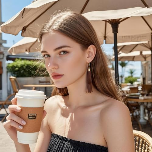 Coiris Boho Leather Layered Tassel Earrings for Women Lightweight Leather Fringe Dangle Earrings Handmade Bohemian Summer Beach Western Drop Earrings for Women - color: Brown