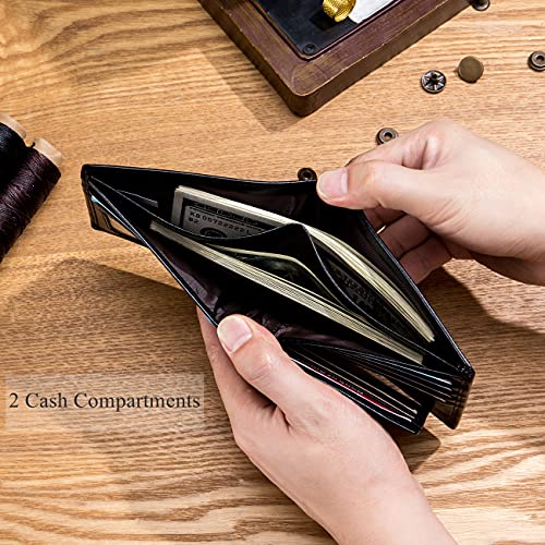 BULLCAPTAIN RFID Wallets for Men,Genuine Leather Wallet QB-05 (Black) | Slim,Bifold,Front Pocket Wallet, 2 ID Windows,11 Card Slots,RFID Blocking Technology,Gift Choice - color: Black