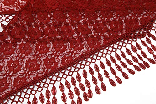 Cindy & Wendy Floral Embroidered Lace Triangle Scarf for Women - color: Red-8xh