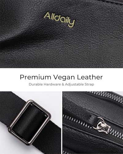 Alldaily Small Triple Zip Crossbody Purse for Women, Vegan Leather Phone Bag with Wide Shoulder Strap - color: Black