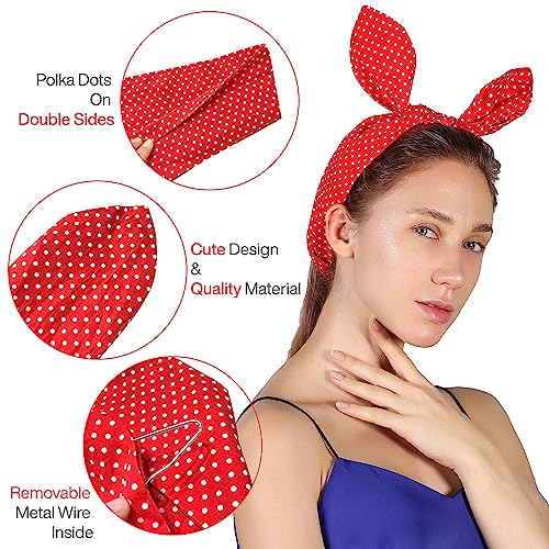 HYFEEL Wire Headbands for Women Bow Bandana Hair Scarf Hairbands Cute Knotted Hair Accessories 50s Retro Head Wraps Turban (Red Polka Dot) - color: Red Polka Dot