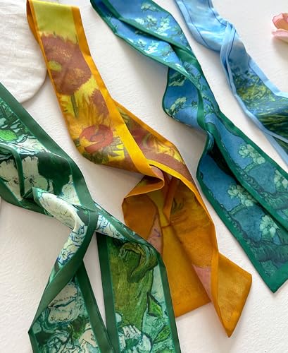 4/40 Pcs Hair Scarf for Women, 35"x2.36" Lightweight Silk Headband, Purse & Bag Scarves Gift Collection - color: Painterly