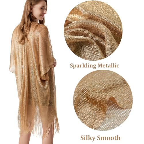 Sparkle Metallic Evening Shawls for Women formal Party Dresses Beach Travel Cardigan Shawl Wrap for Swimsuit - color: B-dark Gold