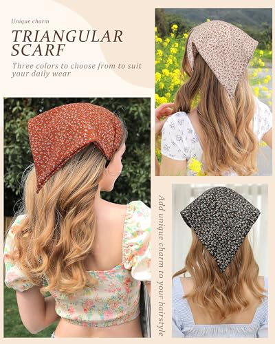 HAIMEIKANG Floral Bandana Headbands for Women Boho Hair Bandanas Scarf Triangle Kerchief Hair Bands Vintage Head Scarf(White + Orange + Black) - color: White + Orange + Black