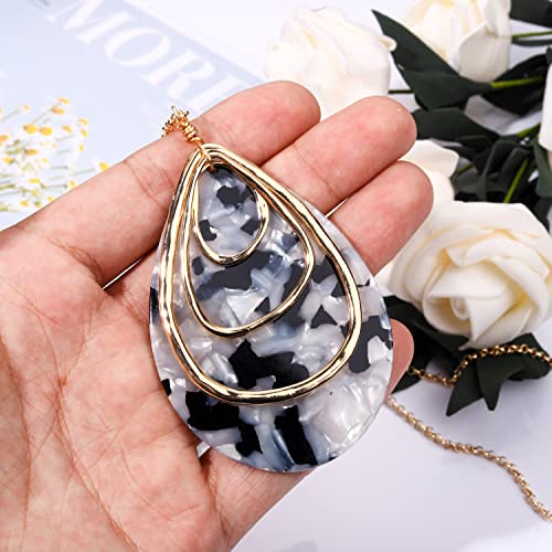 MOLOCH Long Necklace For Women Geometry Teardrop Acrylic Circle Pendant Necklace Statement Boho Acetate Resin Necklace Minimalist Gift - color: Black white