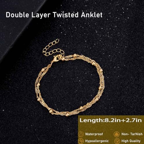 Yalice 925 Silver Ankle Bracelets Chain for Women Dainty 14K Gold Plated Waterproof Beads Anklets Layered Beach Foot Jewelry Gift - color: Gold-Satellite Chain