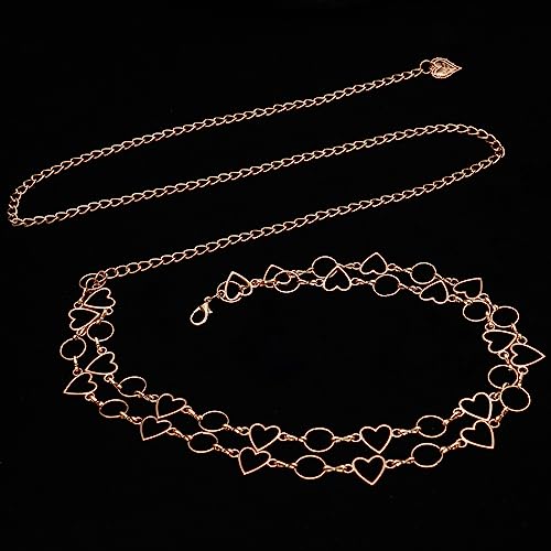 Long Tassel Waist Chain Belt for Women, Adjustable Metal Body Belly Belt Chain for Dress - color: Gold Double Heart, size: XL: (Fit Waist 59.1in)