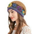 ZLYC Women Cotton Crochet Slouchy Beanie Hat Handmade Knit Summer Skull Cap - color: Colorful Flower Shiny Brown