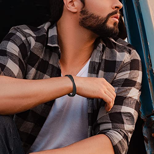 murtoo Mens Bracelet Leather Braided, Brown and Black Leather Bracelet for Men - color: Black, size: 9.25"
