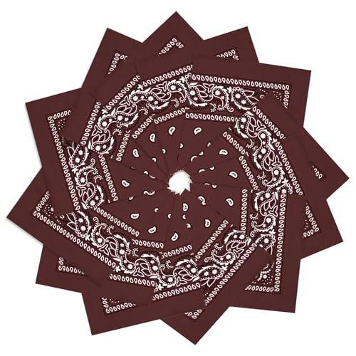 12 Pack Bandanas Unisex Paisley Cowboy Bandanas Bulk Multi Purpose Headband Scarf for Men Women Costume - color: Brown, style: Classic