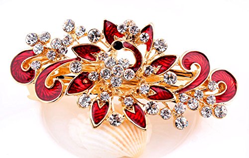 NYKKOLA Women's Multilayered Peacock Shaped Rhinestone French Barrette Hair Clip Red - color: Red