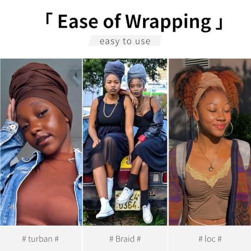 Head Wraps for Black Women, Breathable Headwrap Soft Long Hair Wraps Wide Headscarves for Locs Braids - color: 5pcs-(black,dark Gray,dark Green,camel,brown)
