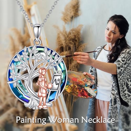 YFN Tree of Life Necklace Sterling Silver Crystal Jewelry Graduation Birthday Gifts for Women - color: Paint
