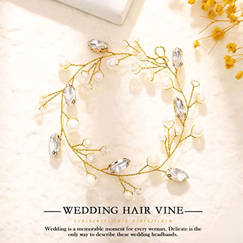 Jakawin Bride Pearl Wedding Hair Vine Rhinestone Hair Piece Crystal Bridal Hair Accessories for Women HV192 (3 Gold) - color: 3 Gold