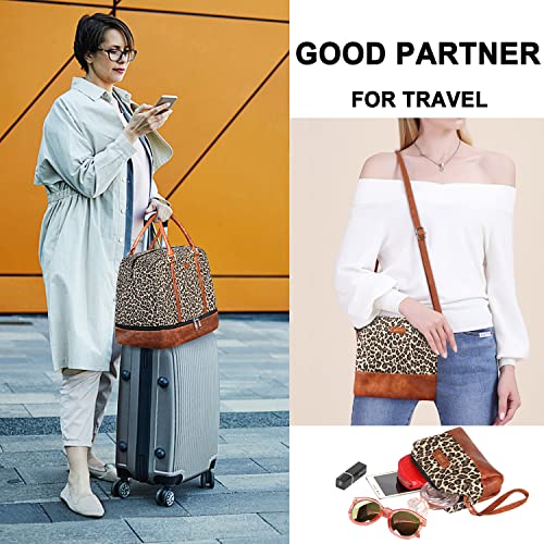 IBFUN Weekender Bags for Women, 21" Weekender Travel Bag, Travel Duffle Bag with Shoe Compartment Carry on Overnight Duffel Bag for Weekend Travel Business Trip, 3PCS - color: A4-Canvas-Leopard