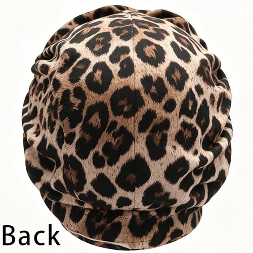 Women's Turban Head Wrap Cancer Chemo Beanies Cap Headwear Cap Bonnet Hair Loss Hat for Sleeping - color: Leopard-khaki