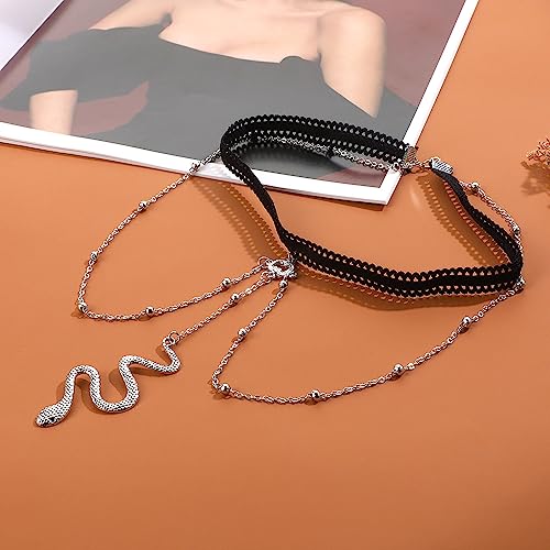 Snake Leg Chain for Women, Sexy Serpent Charm Thigh Garter, Summer Bikini Skirt Beach Party - style: B lace silver