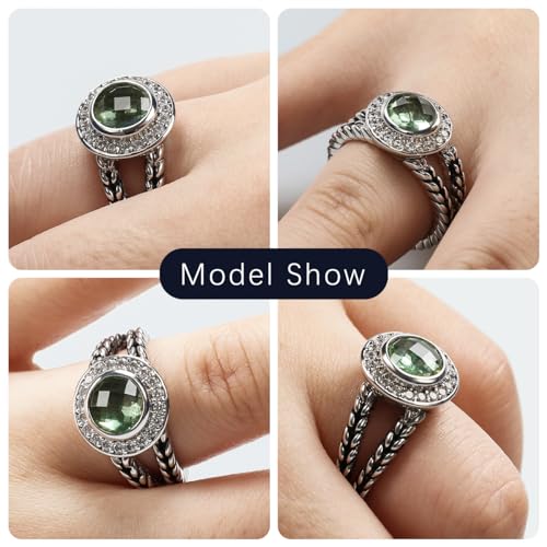 Designer Inspired Twisted Cable Statement Rings for Women Fashion Jewelry 8 MM CZ Split Shank Cable Ring Gift - color: Green