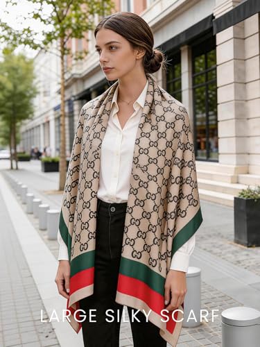 vimate 100% Large Silk Feeling Scarf-Women's Fashion Long Mulberry Silk Satin Neck Scarf Sunscreen Shawl Wrap Headscarf - color: Style 24