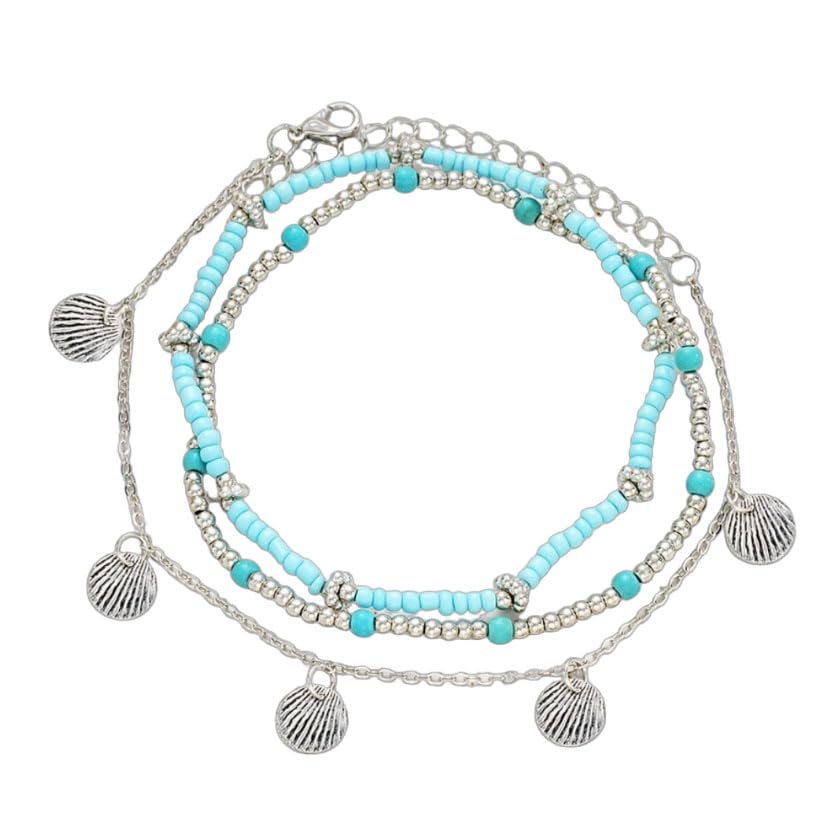 Turquoise Shell Anklet for Women Link Bracelet Jewelry Adjustable Anklet for Summer Beach (anklet570)