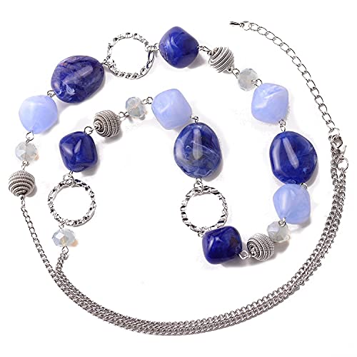 BULINLIN Beaded Long Necklace for Women Silver Sweater Chain Necklace with Crystal Resin Beads, Fashion Jewelry Necklace - color: 53-Dark light blue