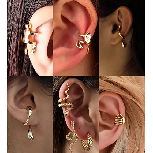 35 PCS Gold Silver Adjustable Ear Cuffs Earrings for Women Non-Piercing Cartilage Clip on Earrings Wrap Ear Jewelry Set,Punk Snake Butterfly Claw Stud Earrings for Women Gift - color: Gold
