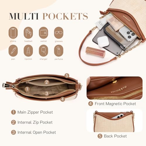 Missnine Purses for Women, Shoulder Bag Small Handbags Vegan Leather Underarm Bags Trendy Hobo Cute Clutch Purse - color: Brown+beige