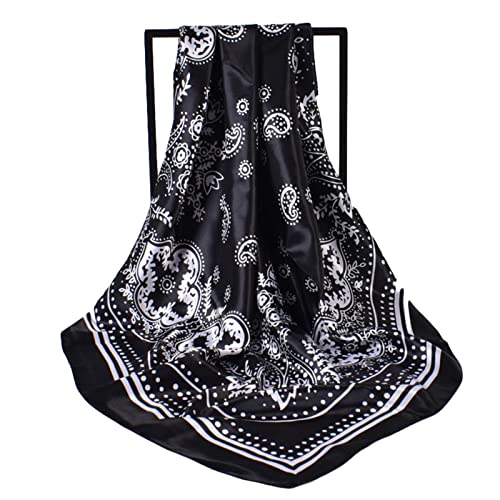 35 x 35 Women's Fashion Pattern Large Square Silk Like Hair Scarf Head Sleeping Wrap Satin Neck Bandana for Gift… - color: Black - Retro Pace