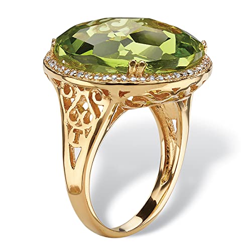 Palm Beach Jewelry 14K Yellow Gold Plated Round Lime Green Glass and Round White Cubic Zirconia Ring