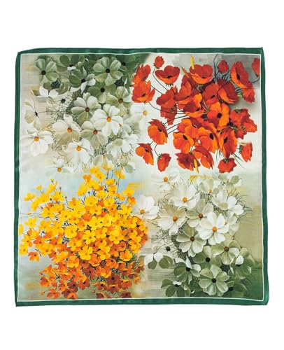 Hioyiwse Head Scarf For Women Hair Bandana 35" Large Square Satin Wrap Sleeping Neck Silk Satin Hair Scarves Lightweight - color: F18-tetrachromic Flower(35*35inch）