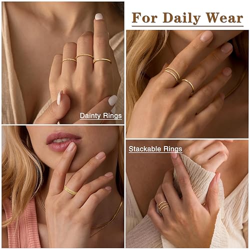 Gokeey Gold Rings for Women Non Tarnish, Dainty 14K Gold Plated Stackable Thin Thumb Ring Set Trendy Pinky Wedding Bands Engagement Rings for Women Size 4 5 6 7 8 9 10 11 - color: Gold, size: 9