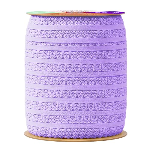 Mandala Crafts Lavender Stretch Lace Soft Elastic Trim Roll - 55 Yards 1 Inch Wide Stretchy Frilly Picot Ribbon for Sewing Lingerie, Headbands, Underwear, and Crafts - color: Lavender