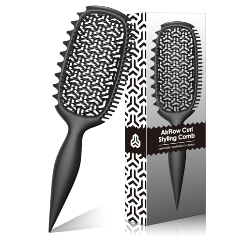 Curl Defining Brush for Thick Coily Hair, Firm-Bristle TPEE Detangling Brush for Coarse 4A–4C Curls, Dual-Sided Wide & Narrow Tooth Brush for Wet & Dry Curl Shaping– Women & Men (2054-Matte Black) - color: 2054-Matte Black