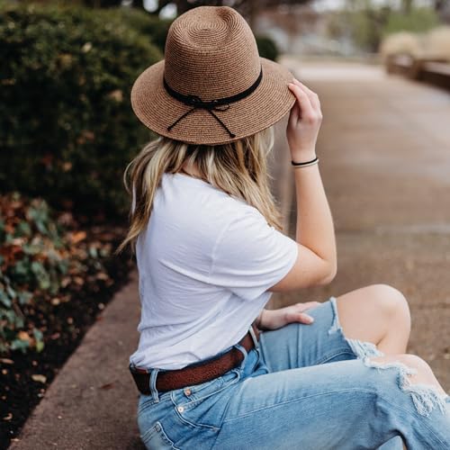 Lucky Brand Straw Hat | Travel | Vacation | Sun Protection | Lightweight | Breathable | Summer | Beach | Straw - color: Leather Tie - Gray