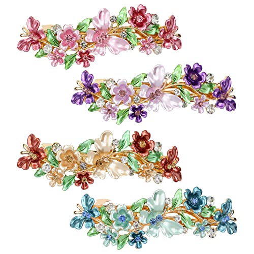 inSowni 4 Pack Luxury Glitter Sparkly Jeweled Gems Crystals Rhinestones Retro Vintage Butterfly Metal French Barrettes Alligator Snap Hair Clips Pins Headpieces Accessories for Women Girls - color: Blue,Champagne,Gold,Pink,Purple