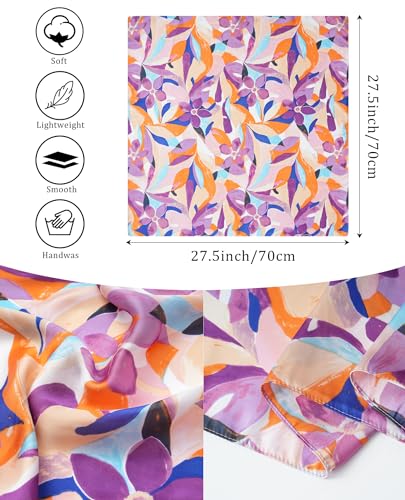 AWAYTR 27.5” Silk Satin Square Head Scarf - 4PCS Satin Head Scarves for Women Hair Kerchief Bandanas Sleeping Head Wraps - color: Flower