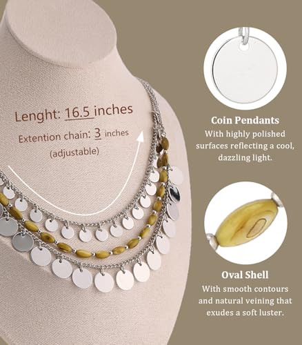 Noessla Layered Beaded Chunky Necklace for Women Boho Two-color Shell Statement Necklace Fashion Collar Costume Jewelry Gifts for Mum - color: 94-Yellow