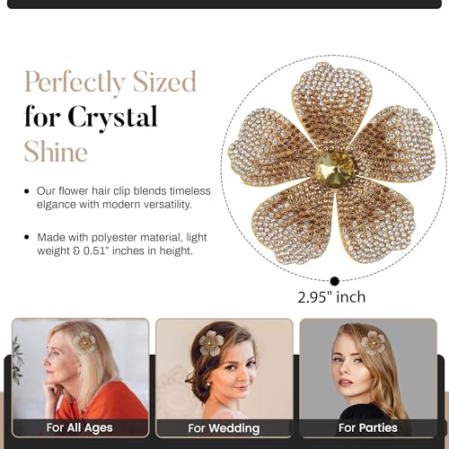 2.9 Inches Created Crystal Hibiscus Hawaiian Flower Hair Clips for Women | Boho Braids Artificial Flower Clips for Hair - color: Golden Yellow