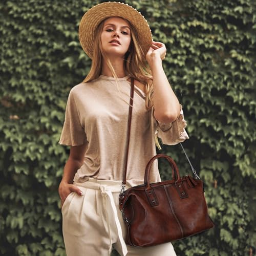 Iswee Genuine Leather Satchel Tote Bag Top Handle Handbag Designer Shoulder Bag Large Capacity Cross Body Bag - color: Green