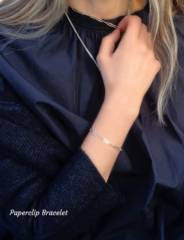 925 Sterling Silver Paperclip Bracelets 3/4/5mm Silver/Gold Plated Bracelets for Women Paperclip Chain Bracelet for Men 6.5-9 Inches - color: Silver 4mm, size: 6.5