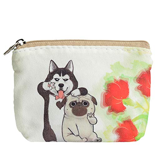 Women and Girls Cute Fashion Coin Purse Wallet Bag Change Pouch Key Holder - color: Flower and Dog