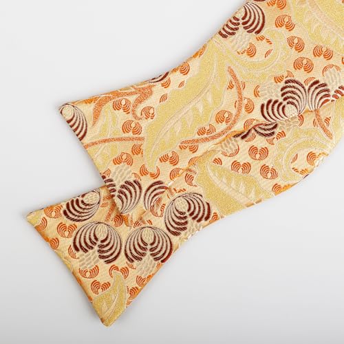 Alizeal Mens 2pcs Classic Floral Pattern Self-tied Bow Tie and Handkerchief Set - color: 035-orange+yellow