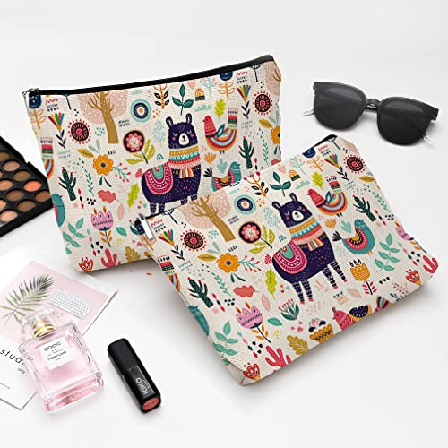 Cute Makeup Bag for Purse Canvas Waterproof Funny Cosmetic Bags for Women Zipper Travel Toiletry Pouch-Alpaca Makeup Bags-Creamy - color: Alpaca Makeup Bags-Creamy