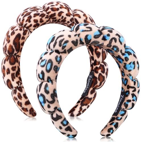 Ztomine Spa Headbands for Washing Face or Facial - Set of 2 Terry Cloth Headbands for Puffy Makeup, Mask, Skin Treatment - color: Leopard2-Leopard3
